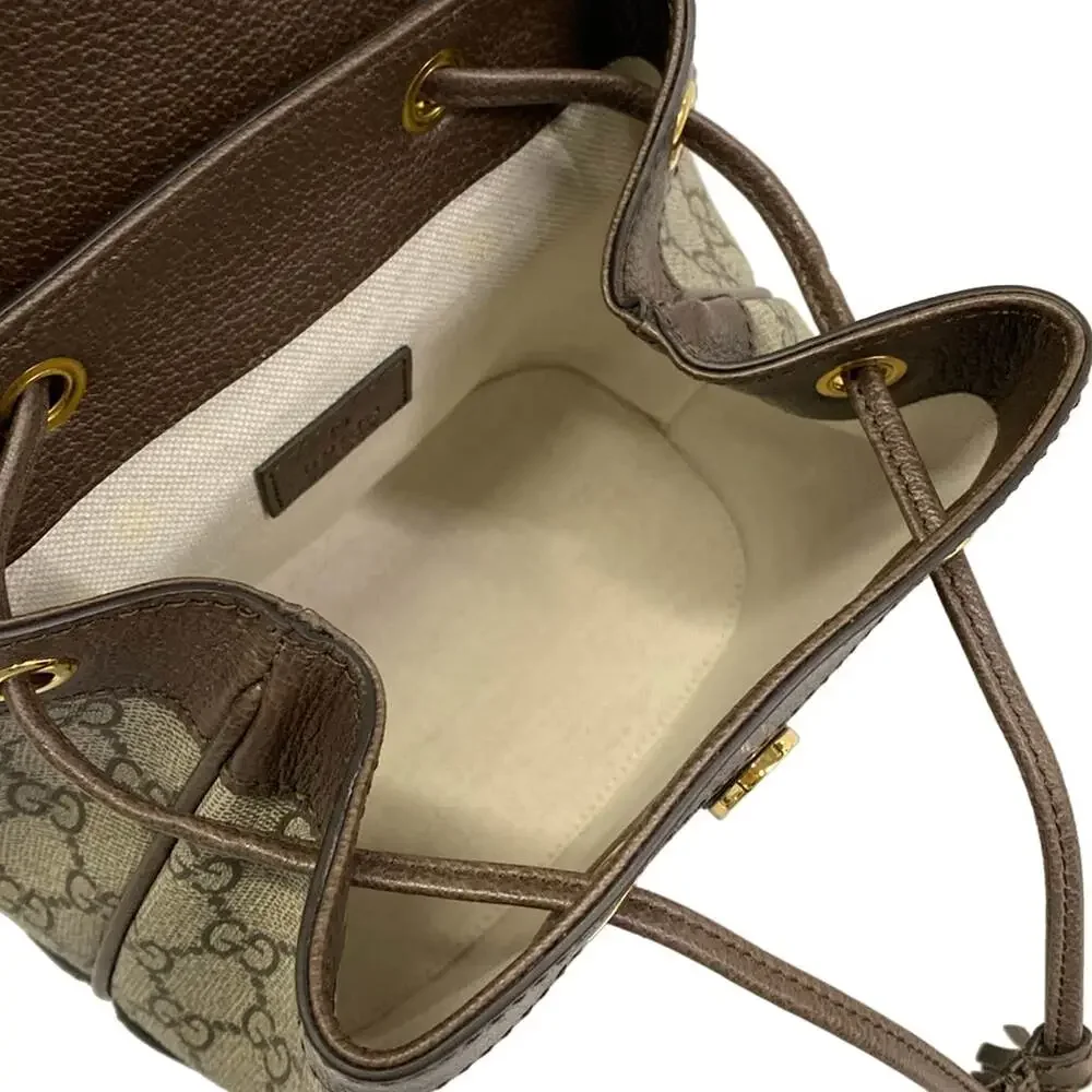 Gucci Ophidia Mini Backpack 795221 Gray Beige Dark Brown Multi PVC Leather